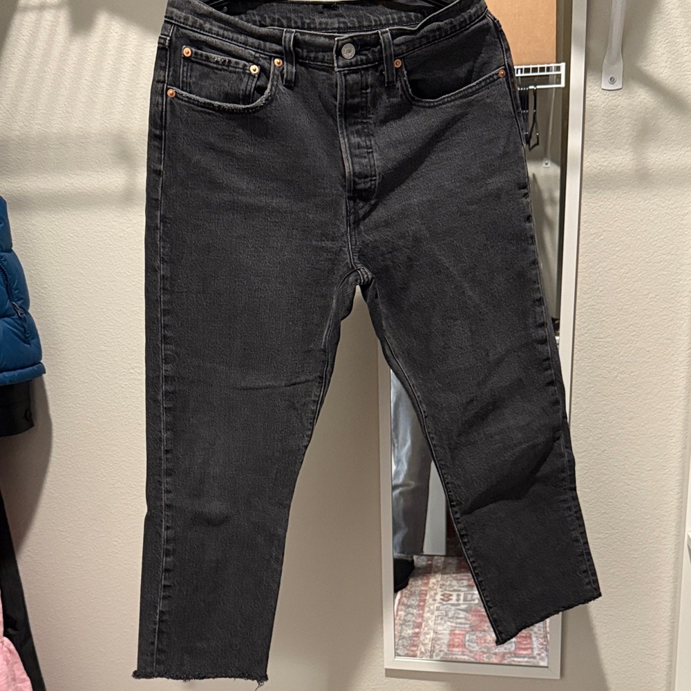 Levi’s 501 button ups women size 30 Black Jeans, hem cut down to 23” crop inseam